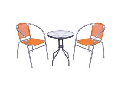 Set balkónový BRENDA - oranžový, stôl biely 72x59 cm, 2x stolička 60x71 cm