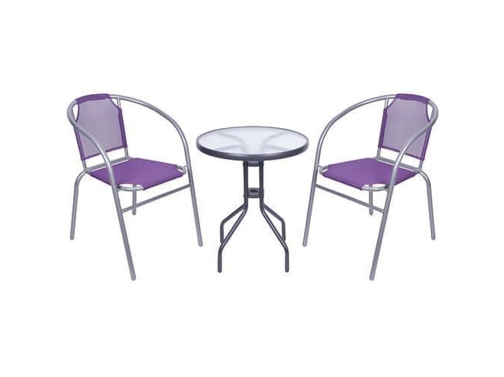 Set balkónový BRENDA - fialový, stôl 72x59 cm, 2x stolička 60x71 cm