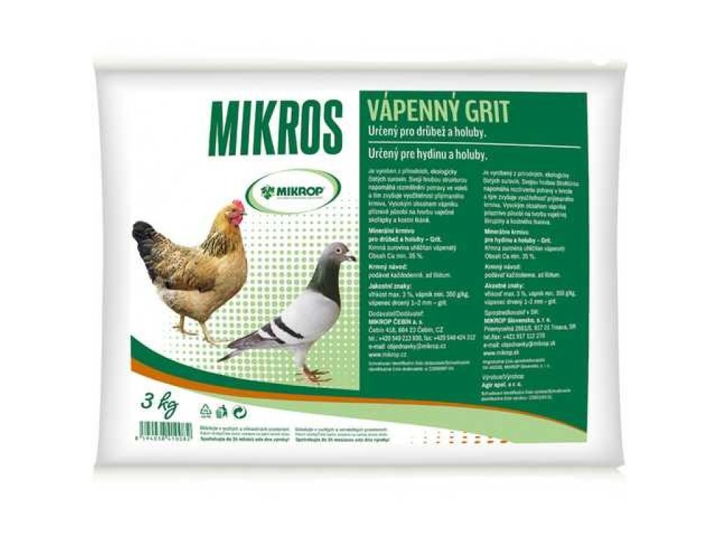 MIKROS Grit vápenný pre hydinu a holuby, 3kg