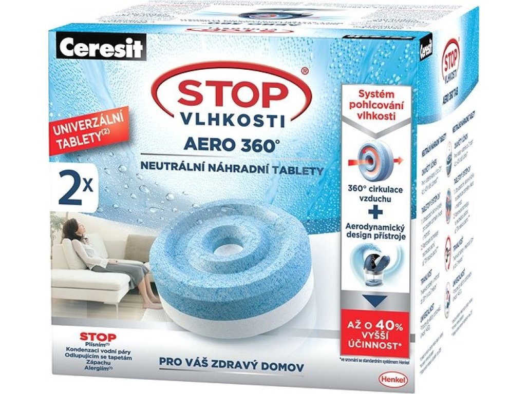 CERESIT Stop Vlhkosti Aero 360° 2 v 1 2× 450 g náhradné tablety