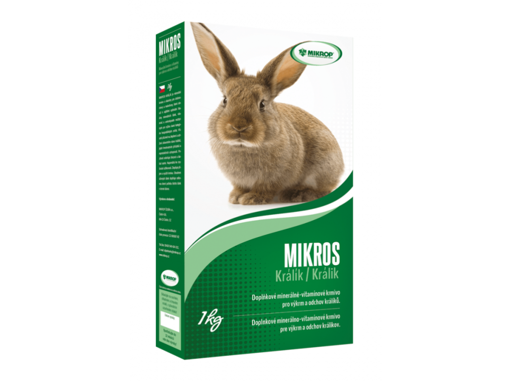 MIKROS Králik, doplnkové minerálno,vitamínové krmivo pre výkrm a odchov králikov,1KG