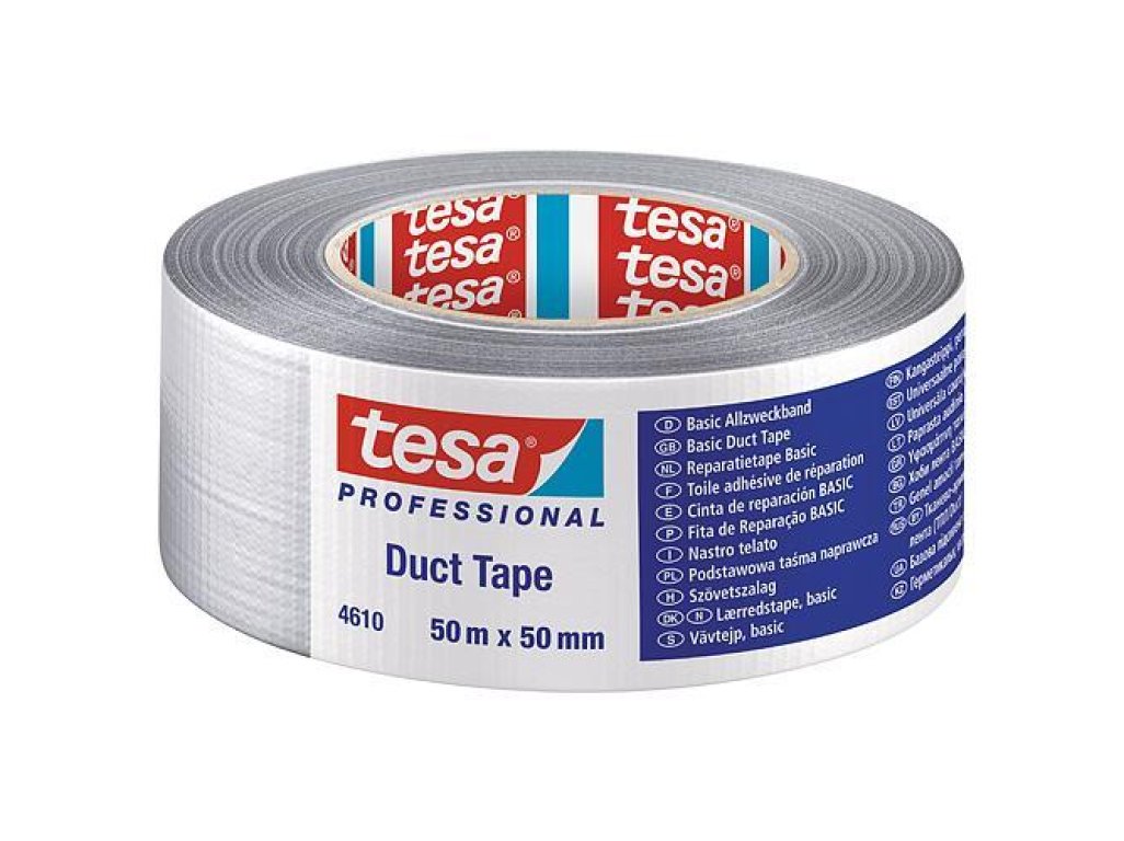 Paska tesa® BASIC Duct Tape, strieborná, textilná, 50 mm, L-50 m