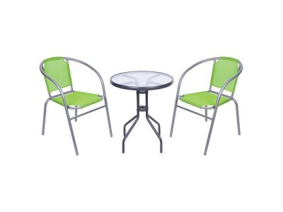 Set balkónový BRENDA, zelený, stô biely 72x59 cm, 2x stolička 60x71 cm