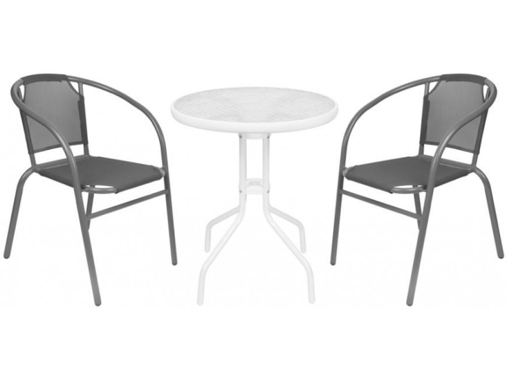 Set balkónový BRENDA,stôl sivý 72x59 cm, 2x stolička antracit/sivá 60x71 cm