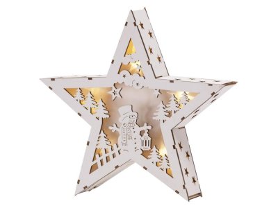 Dekorácia MagicHome Vianoce Woodeco, Hviezda s motívom, 8 LED, 26x5x24 cm