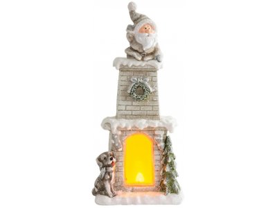 Dekorácia MagicHome Vianoce, Santa v komíne, 2. Trieda krb, 9 LED, 3xAAA, keramika, 28x18,50x60 cm