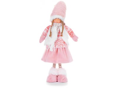Dekorácia postavička MagicHome Vianoce, Dievčatko, látkové, ružovo-hnedo-biele, 22x12x53 cm