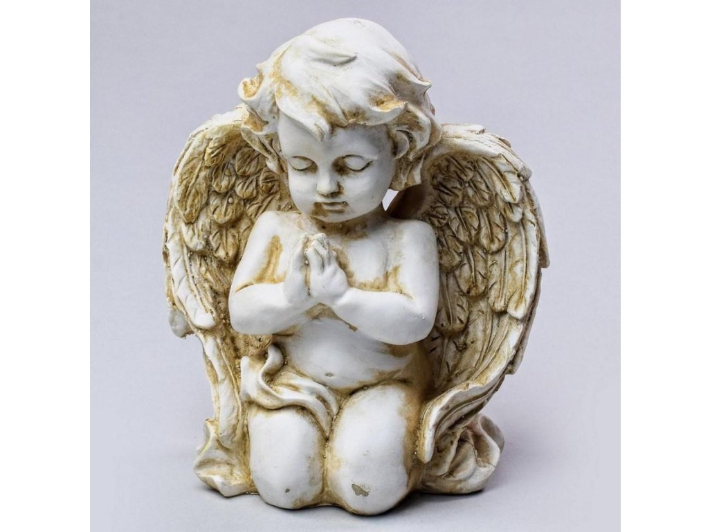 Dekorácia, postavička anjel modliaci 16cm polyres ecru