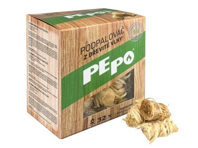 Podpaľovač PE-PO®, drevitá vlna, 32 kúskov, 5 cm