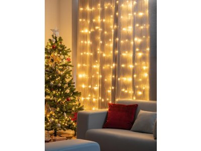Reťaz MagicHome Vianoce Curtain, 160 LED teplá biela, 230V, 50 Hz, 8 funkcií, časovač, osvetlenie, L-1,5x2 m