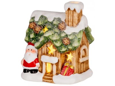 Dekorácia MagicHome Vianoce, Domček so santom, LED, terakota, 10x8,3x12,2 cm