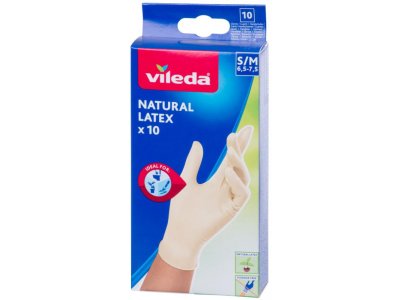 Rukavice Vileda Natural Latex, S/M, bal. 10 ks