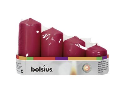 Sviečky bolsius Pillar Advent, Vianočná, bordové, 48 mm 60/80/100/120 mm, bal. 4 ks