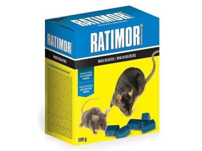 RATIMOR parafínové bloky proti potkanom a myšiam brodifacoum 300g