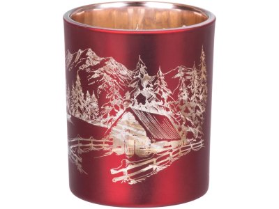Svietnik MagicHome Vianoce, 6x7 cm, červený, s krajinkou
