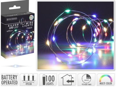 Svetlo vianočné 100 LED farebné, s časovačom, baterky, vnútorné
