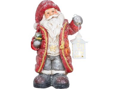 Dekorácia MagicHome Vianoce, Santa s lampášom, LED, keramika, 2xAAA, 26x18x42 cm