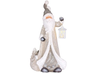 Dekorácia MagicHome Vianoce, Santa s lampášom, 1 LED, 2xAAA, keramika, 34x21x65 cm