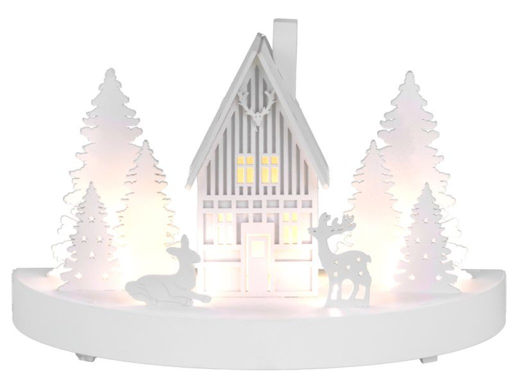 Dekorácia MagicHome Vianoce, Horáreň, 6x LED, MDF, 2xAAA, 25x12x28 cm