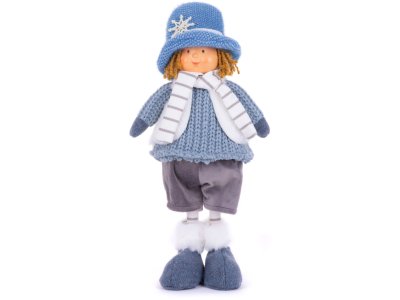 Postavička MagicHome Vianoce, Chlapček s modrým klobúkom, modrý, látkový, 16x10x36 cm