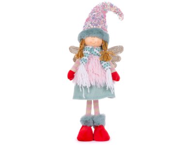Postavička MagicHome Vianoce, Anjelik dievčatko s červenými topánkami, ružovo-zelený, 17x10x64 cm