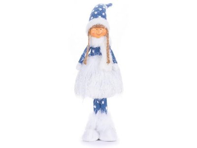 Postavička MagicHome Vianoce, Dievčatko s hustou sukňou, látkové, modro-sivé, 14x11x51 cm