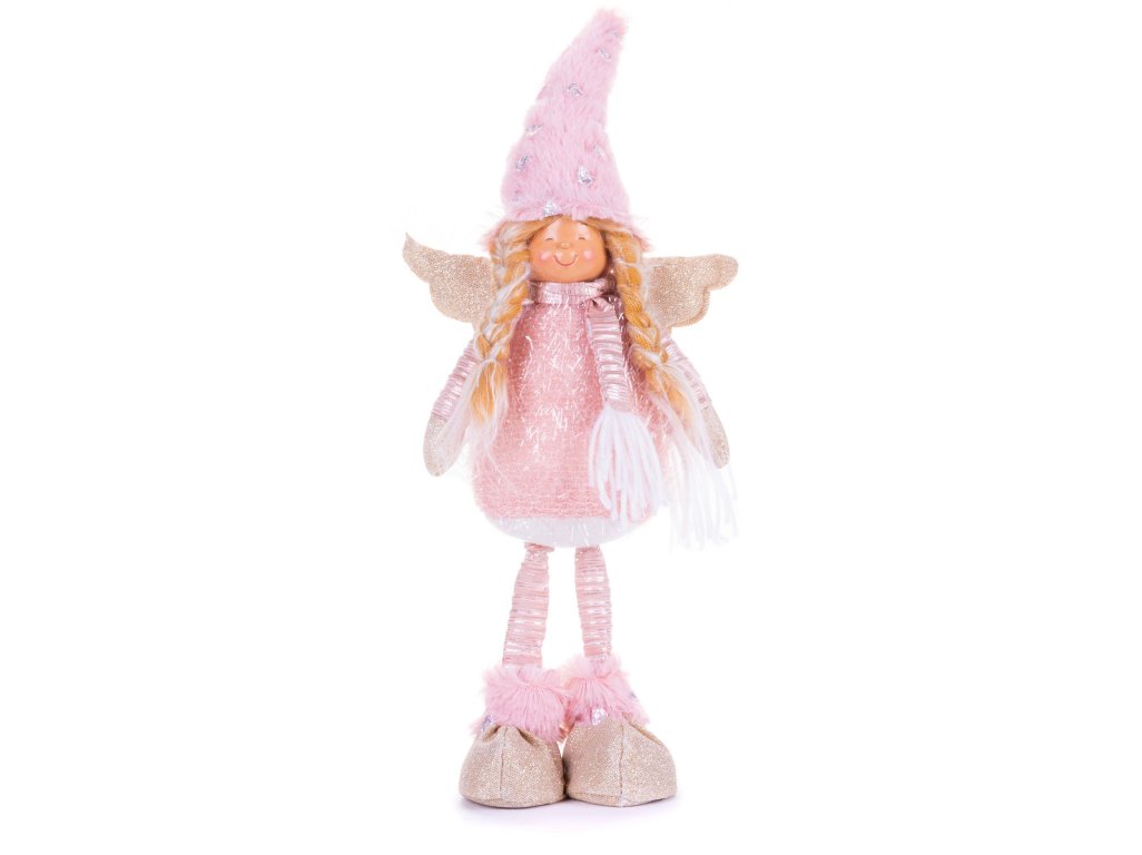 Postavička MagicHome Vianoce, Anjelik s blond vrkočmi, látkový, ružovo-hnedý, 17,50x10x44 cm