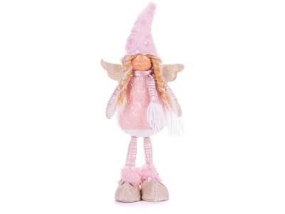 Postavička MagicHome Vianoce, Anjelik s blond vrkočmi, látkový, ružovo-hnedý, 17,50x10x44 cm