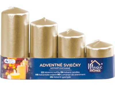 Sviečka MagicHome, vianočná, adventná, zlatá, 48 mm 60/80/100/120 mm, bal. 4 ks