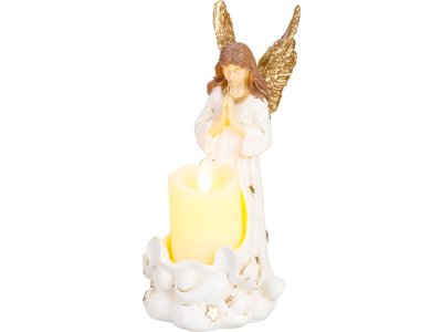Dekorácia MagicHome, Anjel so sviečkou, LED, polyresin, na hrob, 10,5x14x20 cm