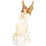 Dekorácia MagicHome, Anjel so sviečkou, LED, polyresin, na hrob, 10,5x14x20 cm