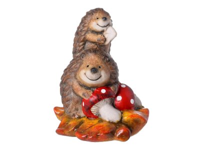 Postavička ježkovia na javore s muchotrávkou 14,5x12,5x15cm keramika