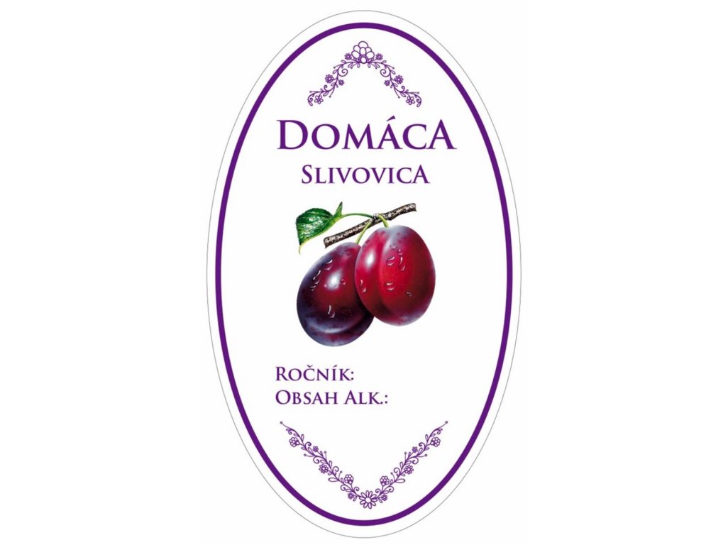 Samolepiace etikiety s názvom SLIVOVICA na fľaše 16KS