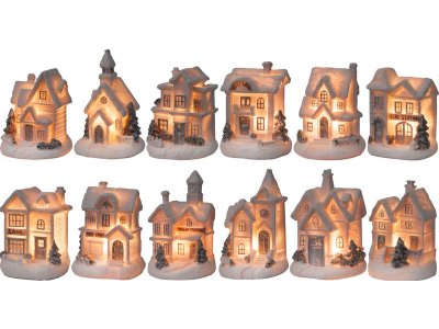 Dekorácia MagicHome Vianoce, Domček, LED, interiér, mix 7x6x10 cm