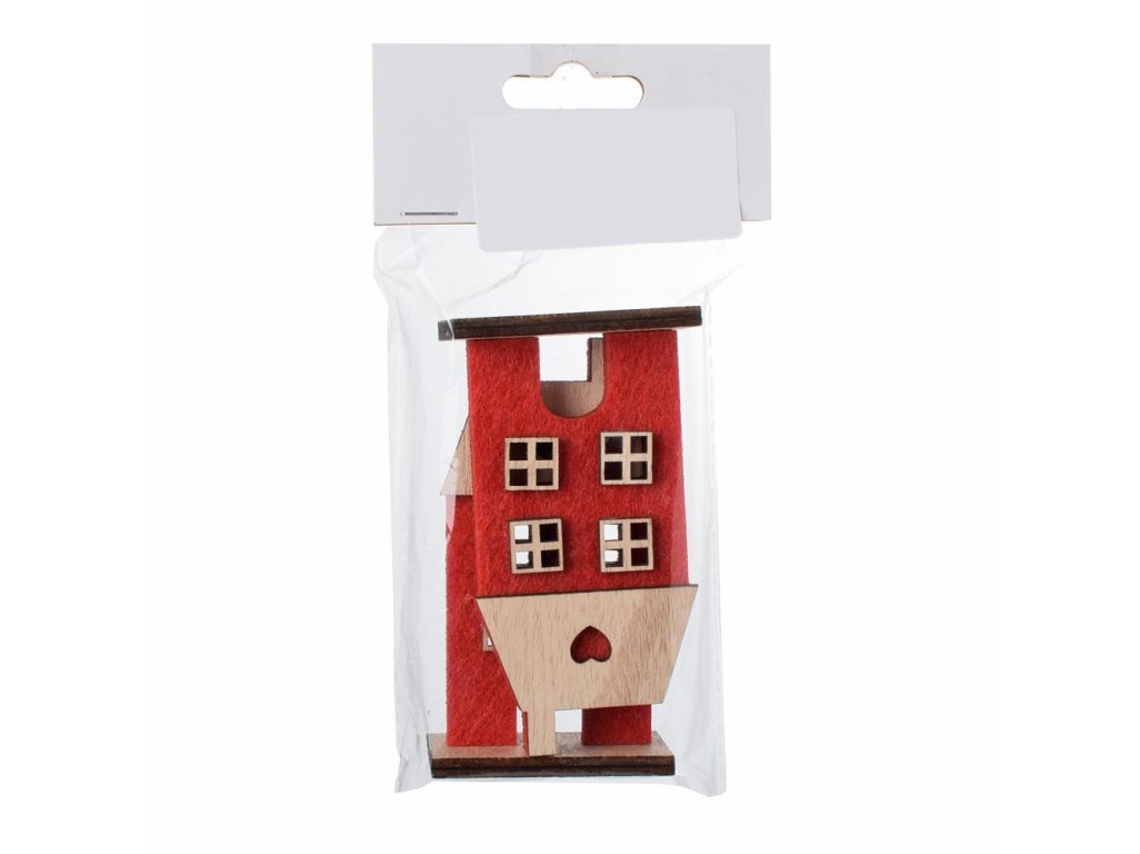 Dekorácia domček 5,5x3,5x10cm sada 2ks flis červený