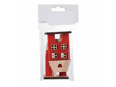Dekorácia domček 5,5x3,5x10cm sada 2ks flis červený