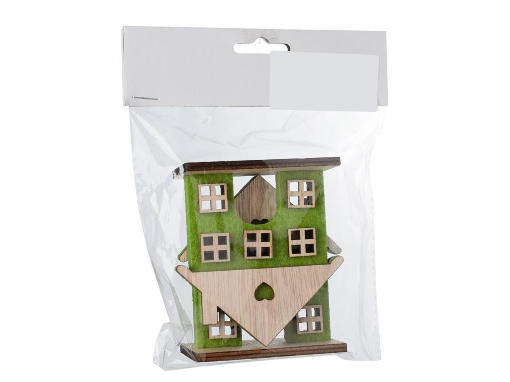 Dekorácia domček 9x4x9,5cm sada 2ks flis zelený