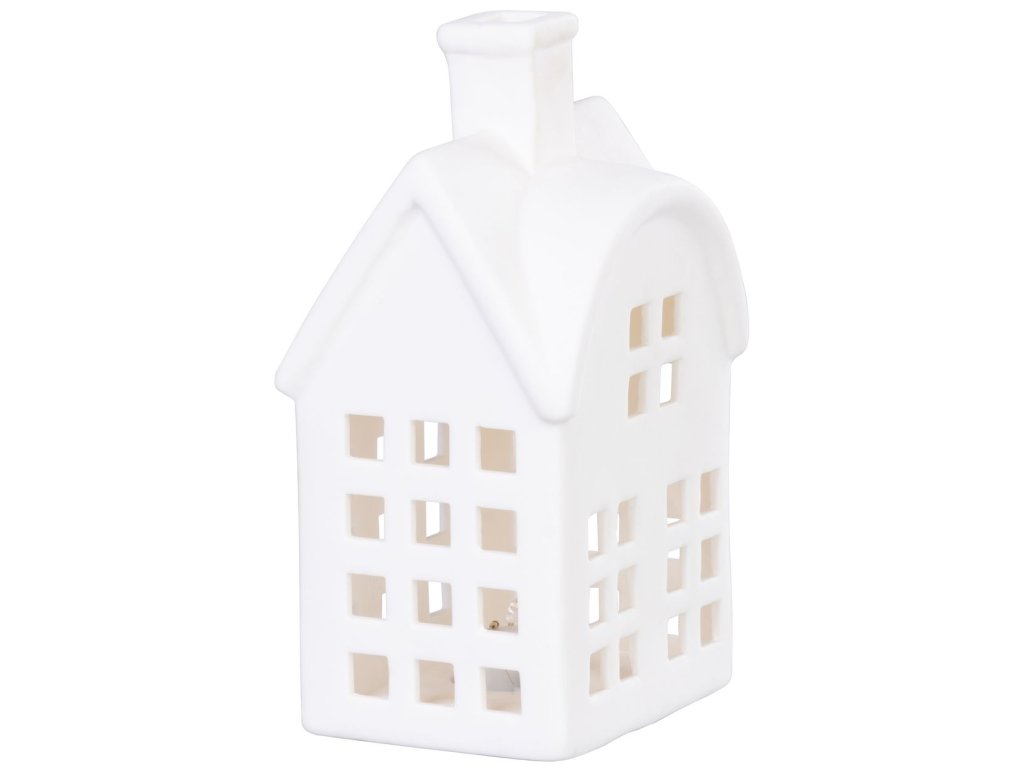 Dekorácia MagicHome, Domček, LED, biely, porcelán, 8,7x7,3x15,3 cm