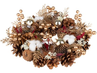 Veniec MagicHome Vianoce, zlatý, adventný, s bavlnou, 32x8,5 cm