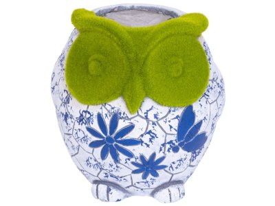 Dekorácia MagicHome, Sova s kvetináčom, modrý ornament, keramika, 26,5x24x27,5 cm