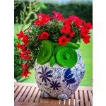 Dekorácia MagicHome, Sova s kvetináčom, modrý ornament, keramika, 26,5x24x27,5 cm