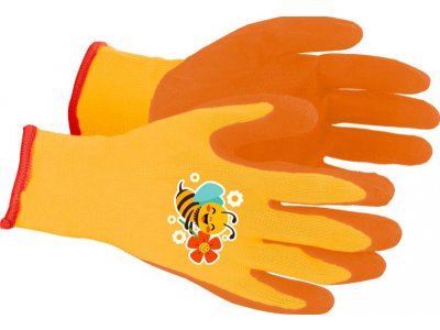 Rukavice Strend Pro, detské, dievčenské, so včielkou, oranžové, záhradné, veľ. 5