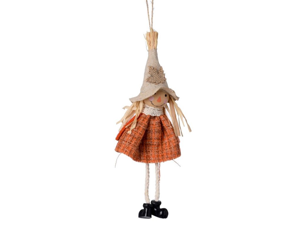 Ozdoba závesná strašiak 17x7x3,5cm oranžová