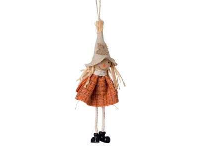 Ozdoba závesná strašiak 17x7x3,5cm oranžová