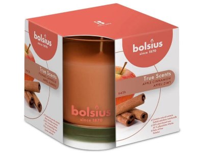 Vonná sviečka Bolsius Jar True Scents 95/95 mm, scented, cinnamon/apple, in glass