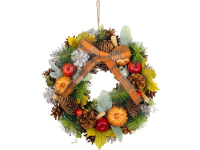 Veniec MagicHome Nature, jesenný, oranžový, s mašľou, 30 cm