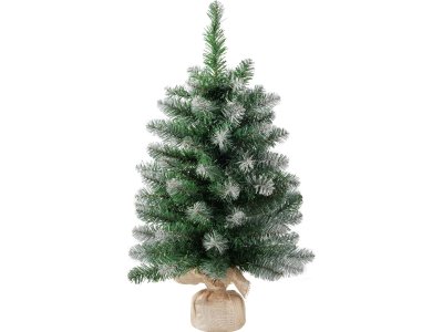 Stromček MagicHome Vianoce Belo, jedľa v jute, zasnežené konce, extra hustý, 60 cm