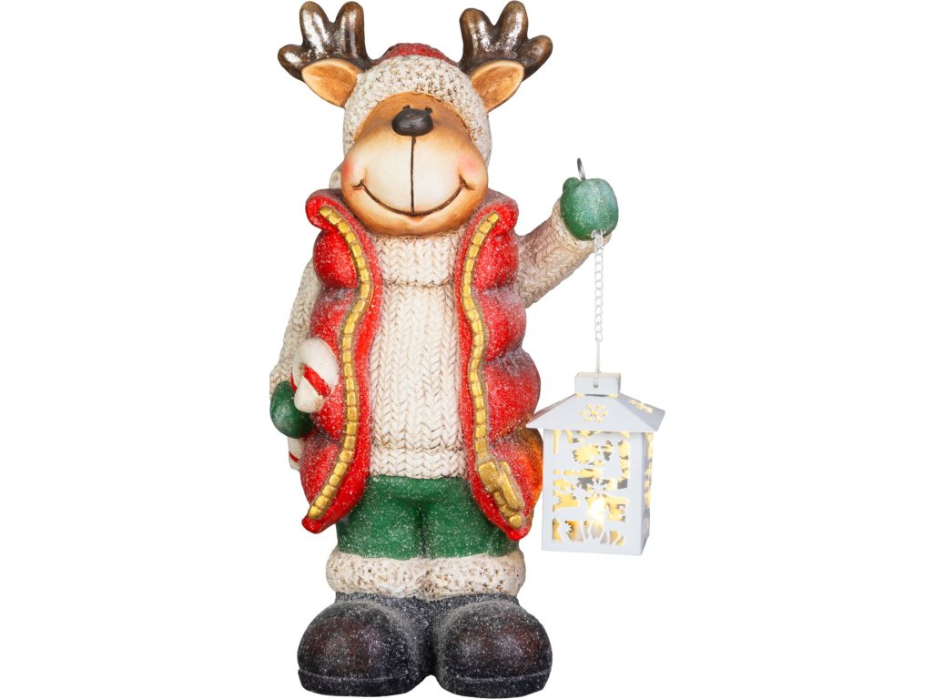 Dekorácia MagicHome Vianoce, vianočný sob s lampášom, LED, 17x22x43 cm