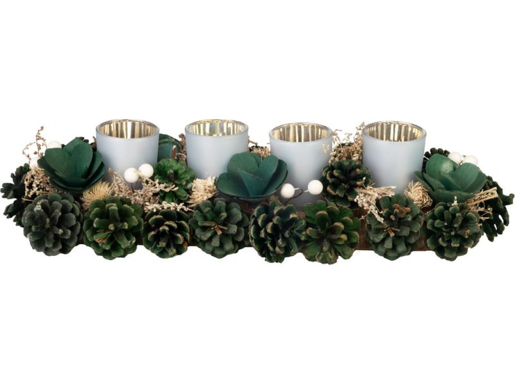 Ikebana MagicHome Vianoce, adventná, zelená, 45x15x9 cm