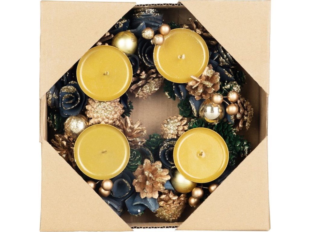 Veniec MagicHome Vianoce, adventný, zeleno-modro-zlatý, 25 cm